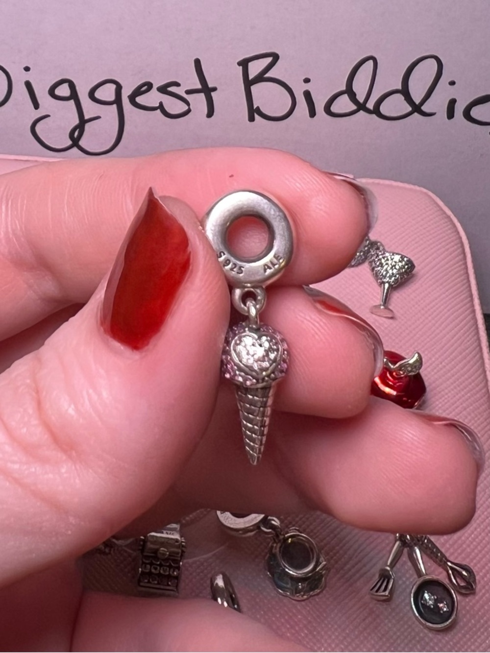 PANDORA Ice Cream Cone, Type Writer, red hearts x2 Charms